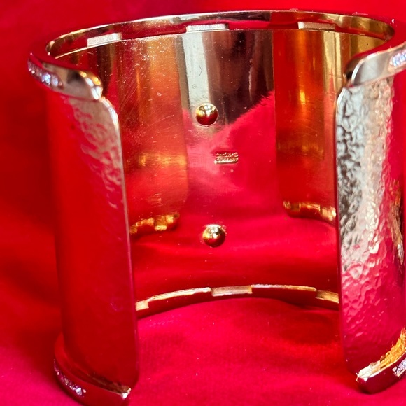 CHRISTIAN DIOR Rare Logo gold crystal Cuff bracelet designer Germany - Picture 7 of 8